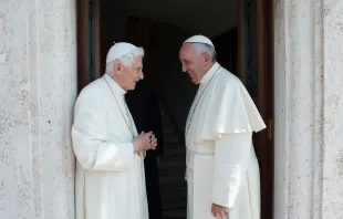 Pope Francis visits Pope Emeritus Benedict XVI at the Mater Ecclesiae monastery in Vatican City to exchange Christmas greetings Dec. 23, 2013. Vatican Media