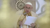 Pope Francis speaks in his Angelus address after Mass in Matera, Italy, on Sept. 25, 2022.