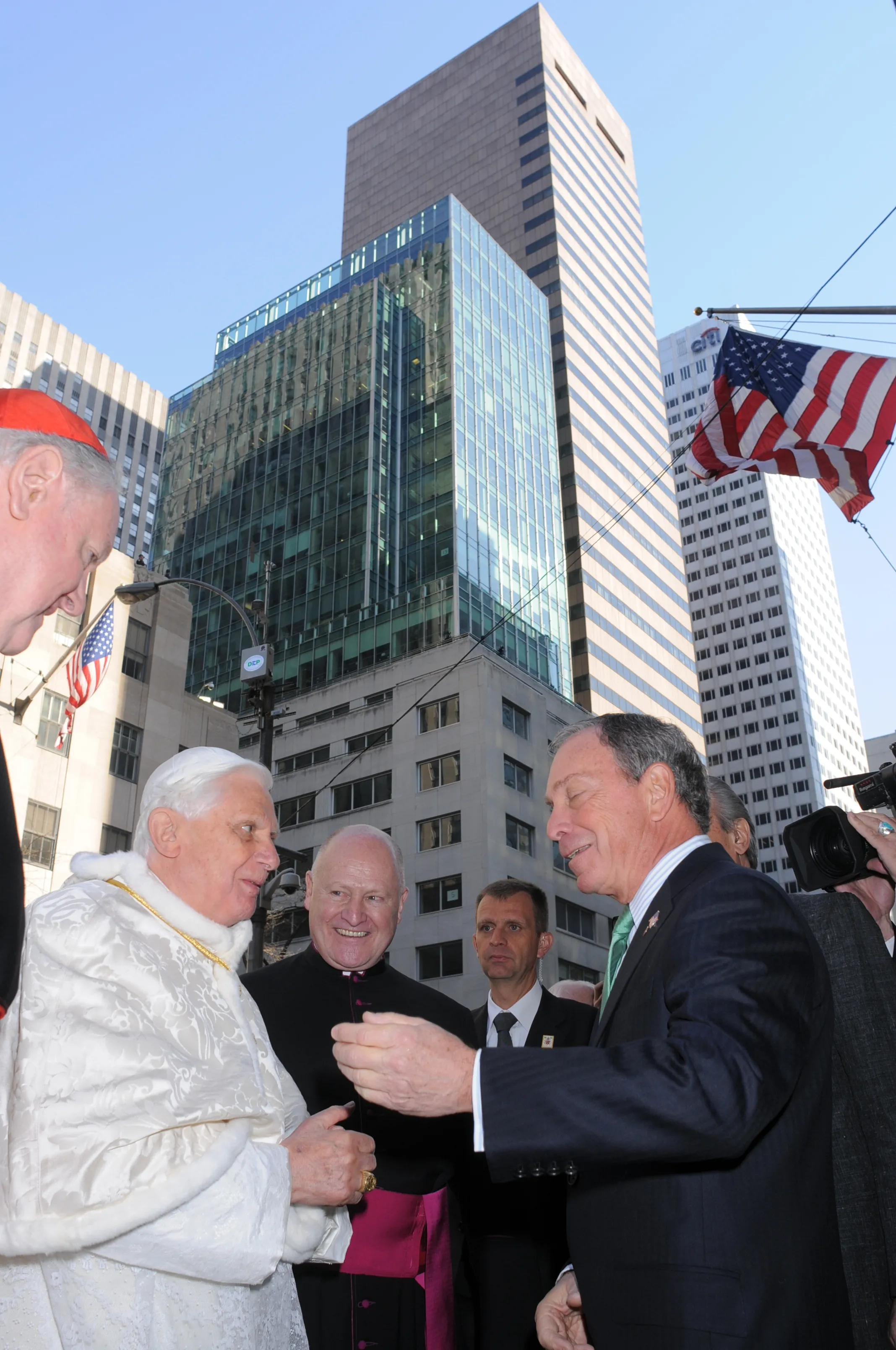 Pope Benedict XVI meets Michael Bloomberg, then mayor of New York City, during his only visit to the United States, April 15–20, 2008. Vatican Media.
