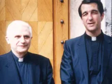 Father Joseph Fessio with then Cardinal Joseph Ratzinger during his 1999 visit to Ignatius Press