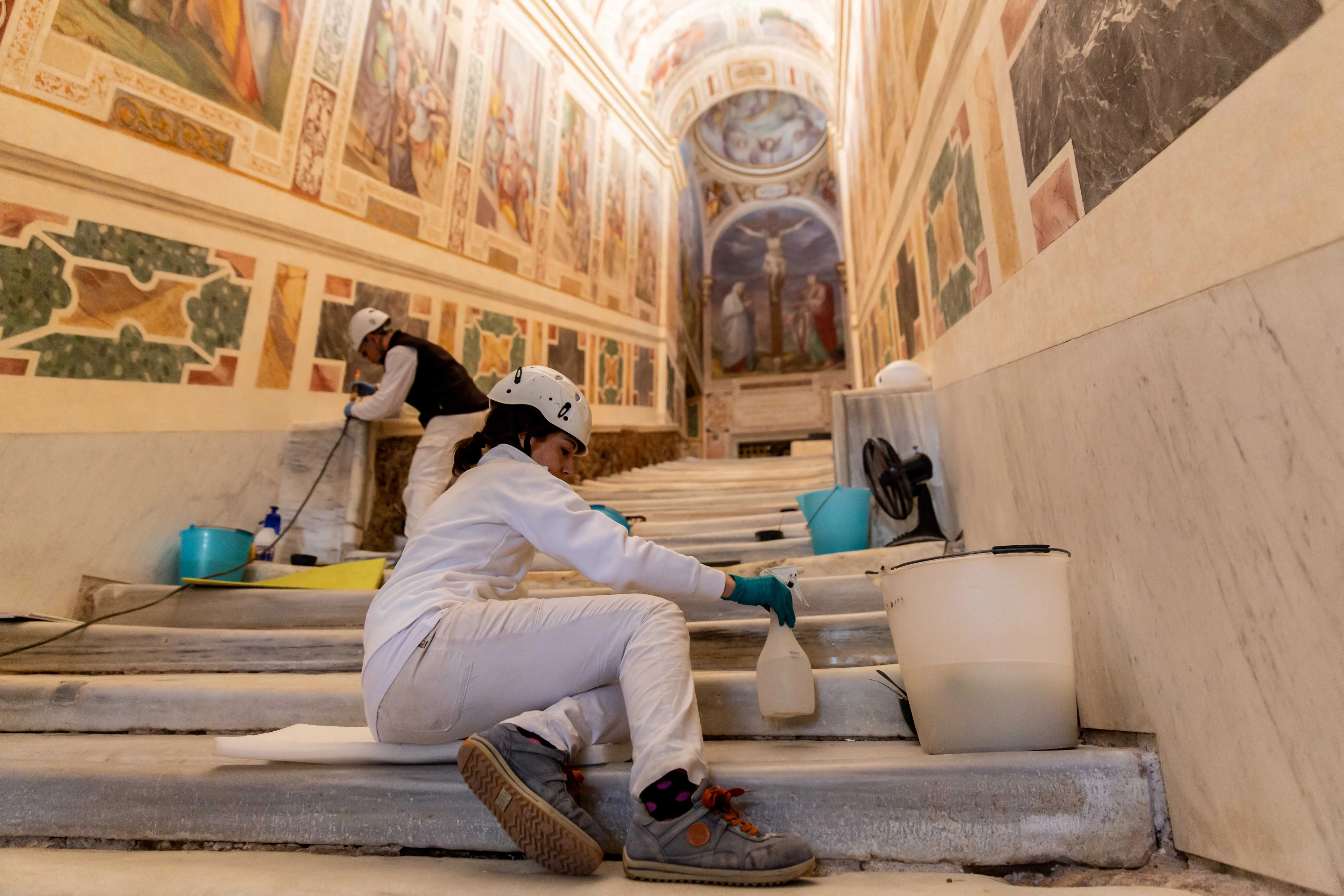 The Holy Stairs in 2019. The marble was uncovered temporarily as part of a restoration project. Daniel Ibanez/CNA