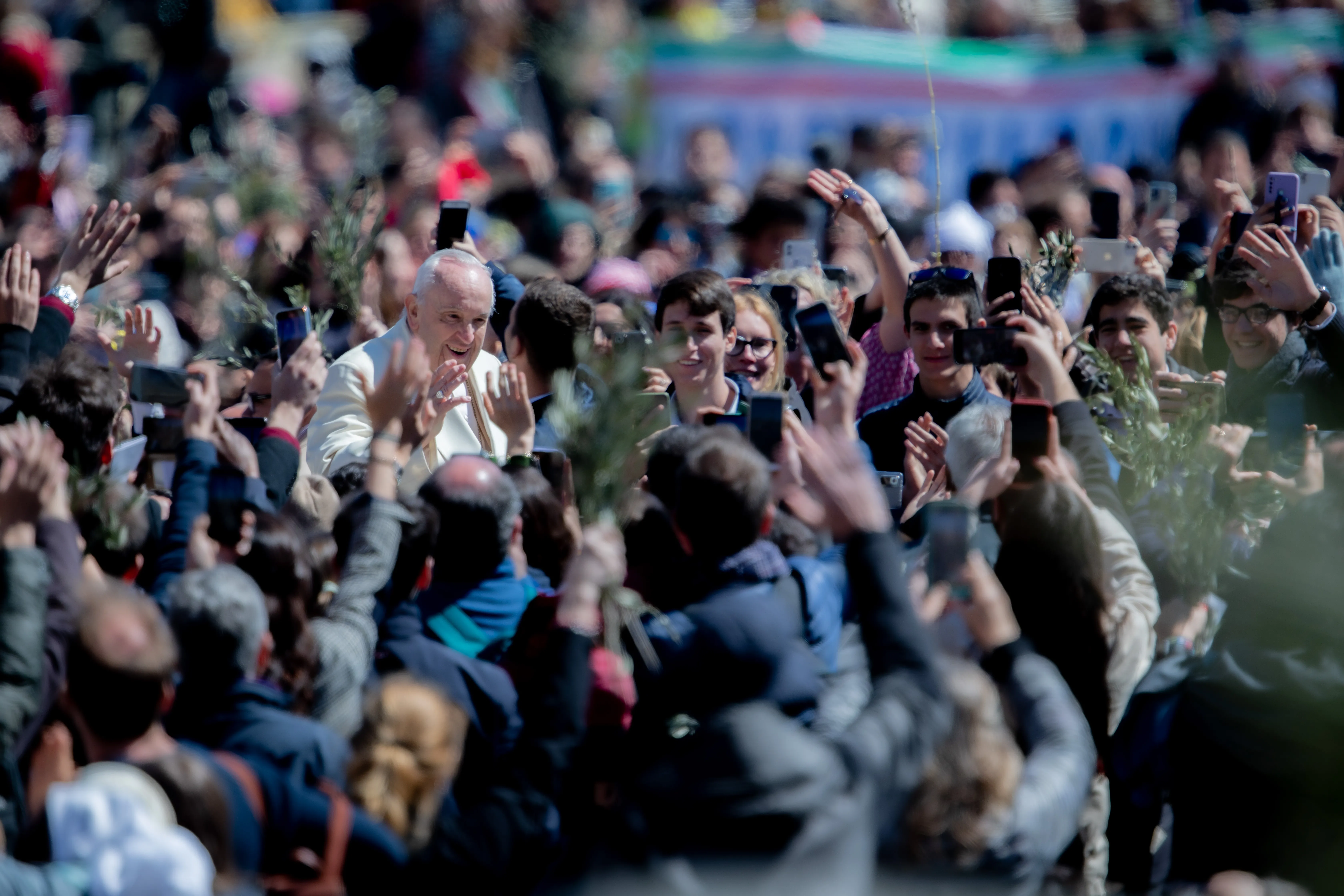 Pope Francis on Palm Sunday 2022. Daniel Ibanez/CNA