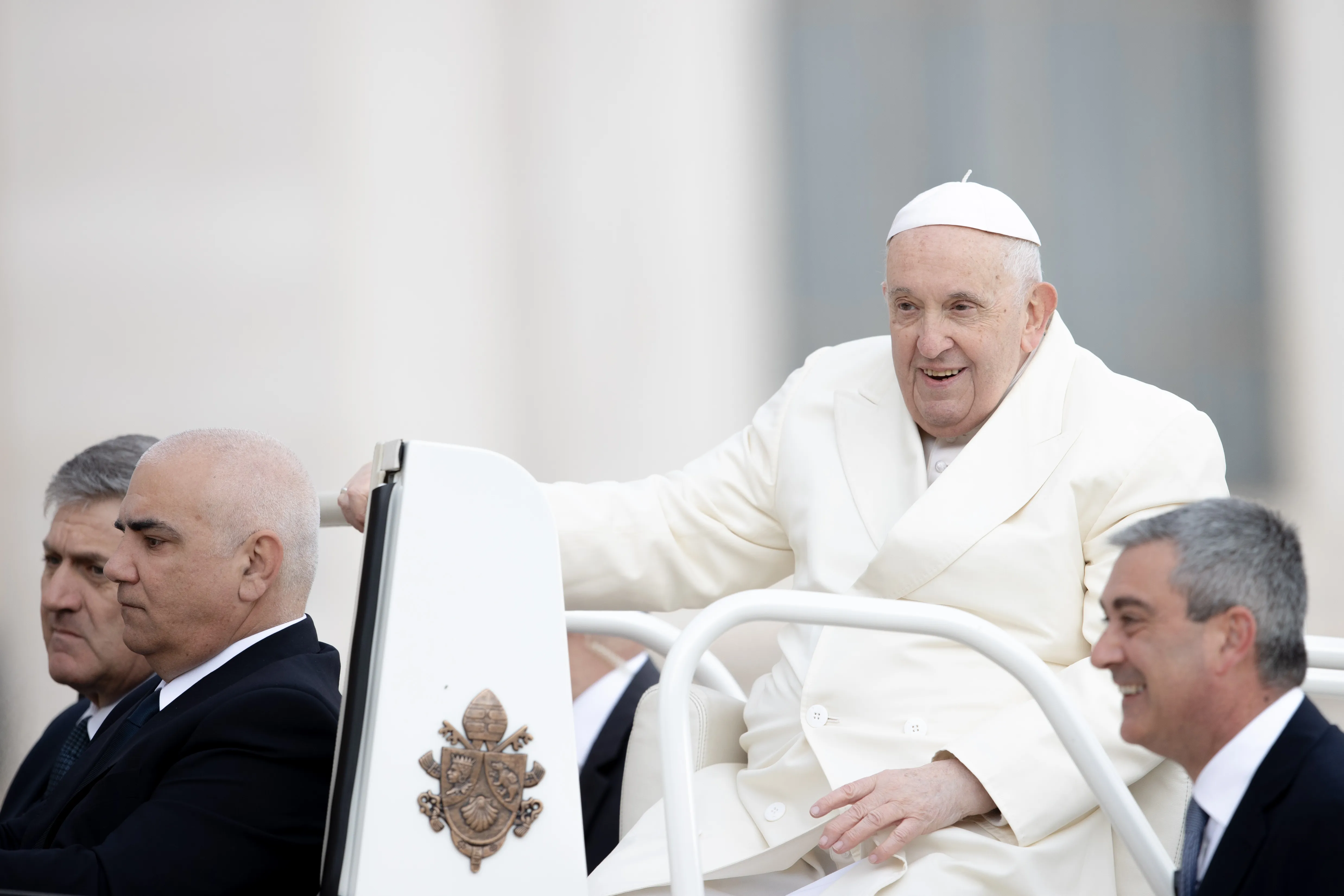 Pope Francis greets pilgrims from the pope mobile in St. Peter’s Square on April 5, 2023.?w=200&h=150