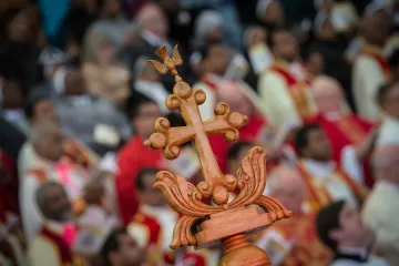 A St. Thomas Christian cross at the installation of Mar Joseph Srampickal at Preston North End stadium, England, on Oct. 9, 2016.