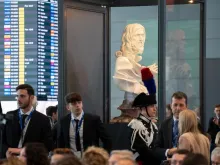 The renowned Italian artist Gian Lorenzo Bernini’s famous sculpture "Salvator Mundi" (Savior of the World) is on display at Rome's airport.