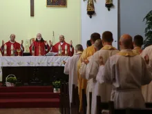Cardinal Seán O’Malley celebrates Mass during a safeguarding summit in Warsaw, Poland, Sept. 20, 2021.