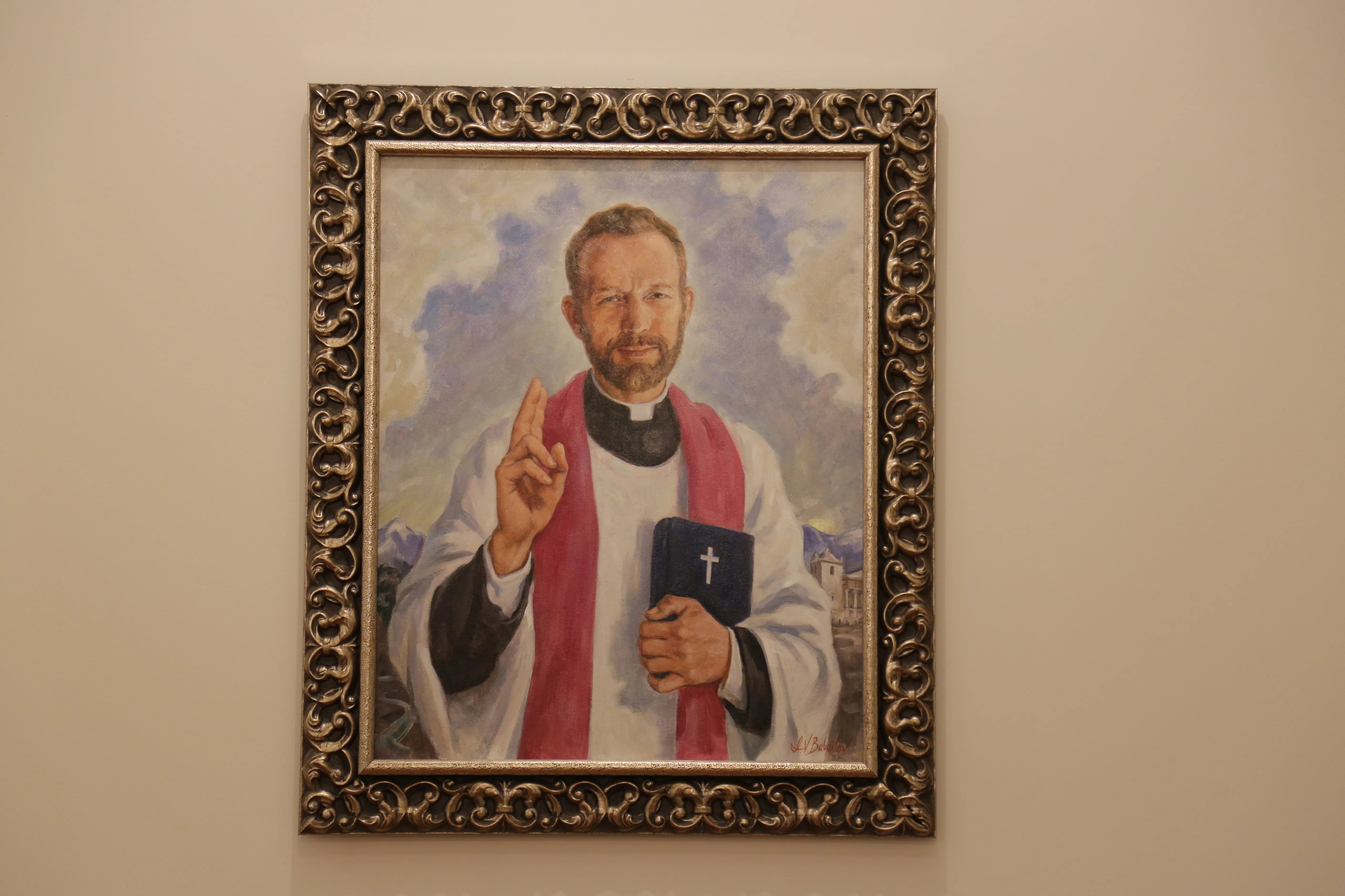 A painting of the namesake at the new Blessed Stanley Rother Shrine in Oklahoma City. Alan Holdren/EWTN News