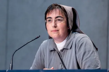 Sr. Alessandra Smerilli speaks at a press conference at the Vatican on July 7, 2020.