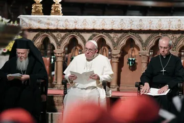 Pope Francis, Archbishop Justin Welby, and Patriarch Bartholomew I at the Basilica of St. Francis of Assisi, Italy, Sept. 20, 2016