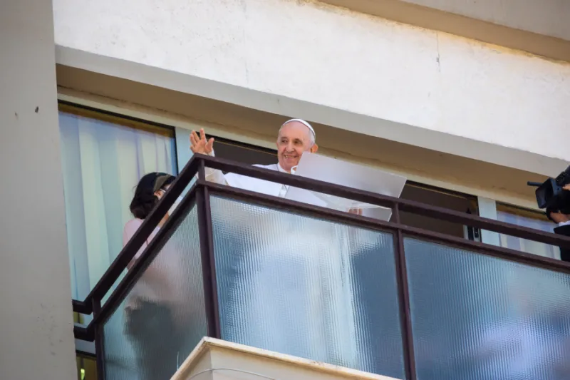 Pope Francis prays the Angelus from his hospital balcony