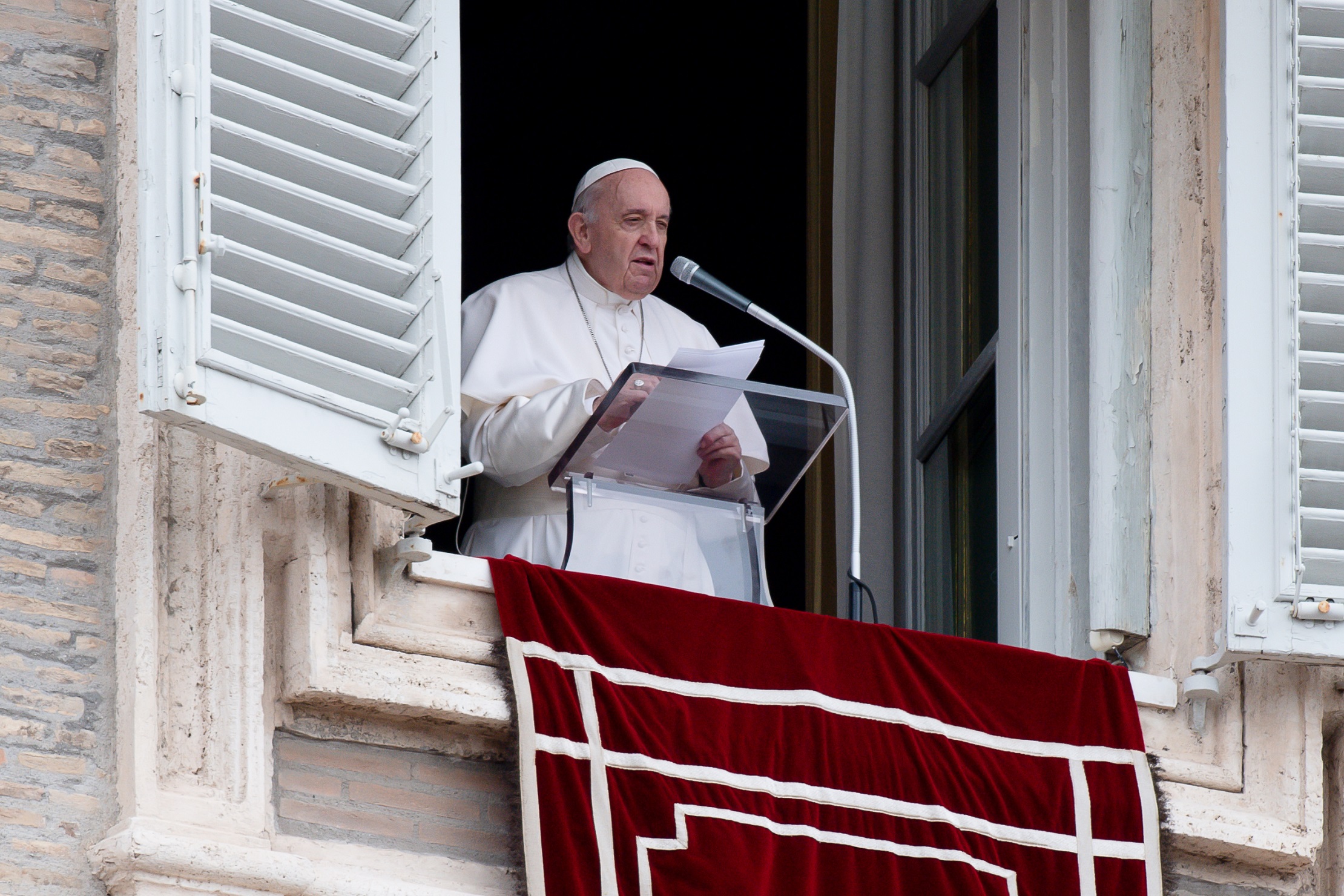 Pope Francis speaks during the Angelus prayer on May 23, 2021