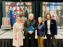 From left to right: Jennifer Baugh, executive director of Young Catholic Professionals; Bishop Edward Burns of Dallas; Dina Dwyer-Owens, former CEO & chairwoman of Neighborly; Jonathan Roumie, actor on 'The Chosen' online series.