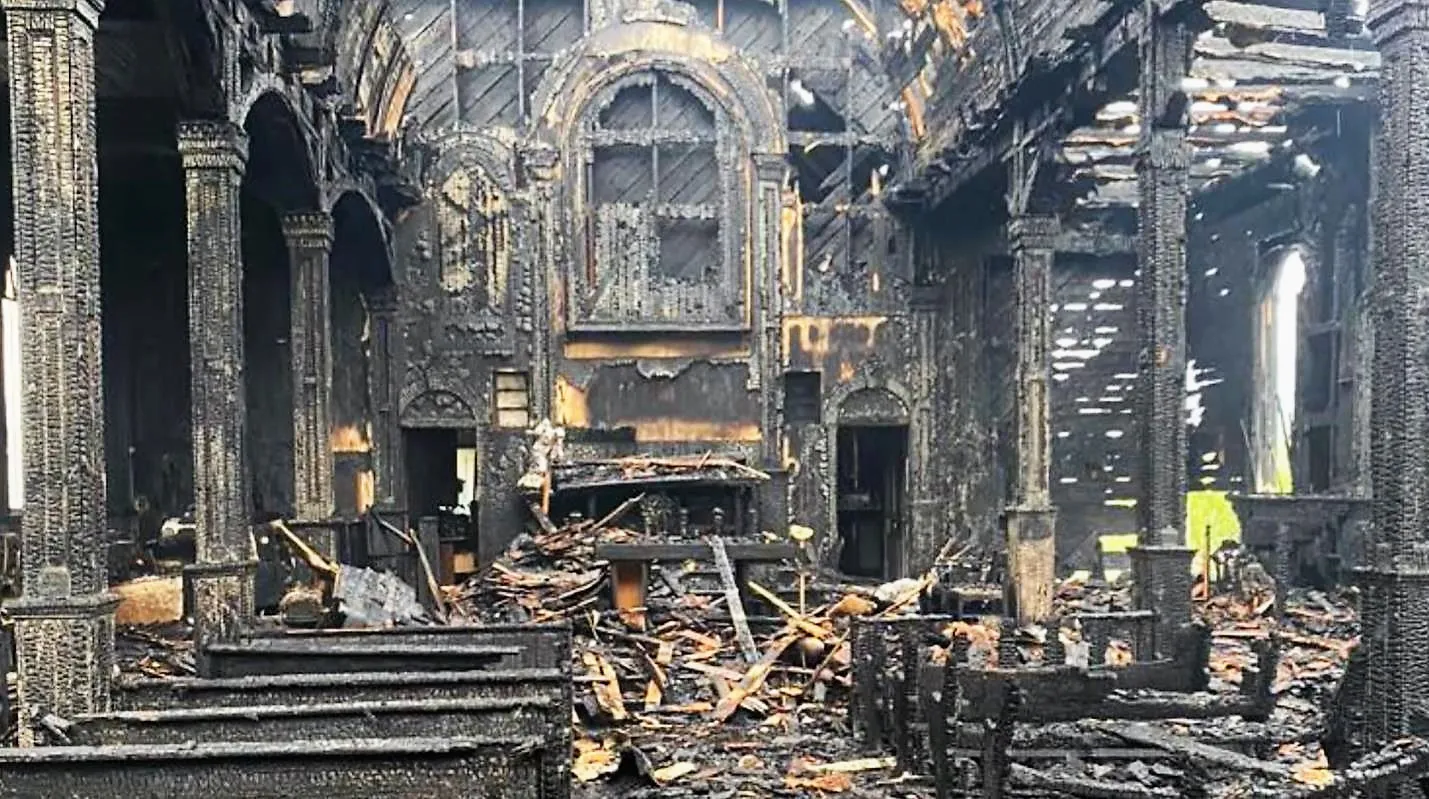 The interior of St. Bernard’s Church in Grouard, Alberta, Canada, after it was destroyed by fire on May 22, 2023. Credit: Archdiocese of Grouard-McLennan photo/B.C. Catholic