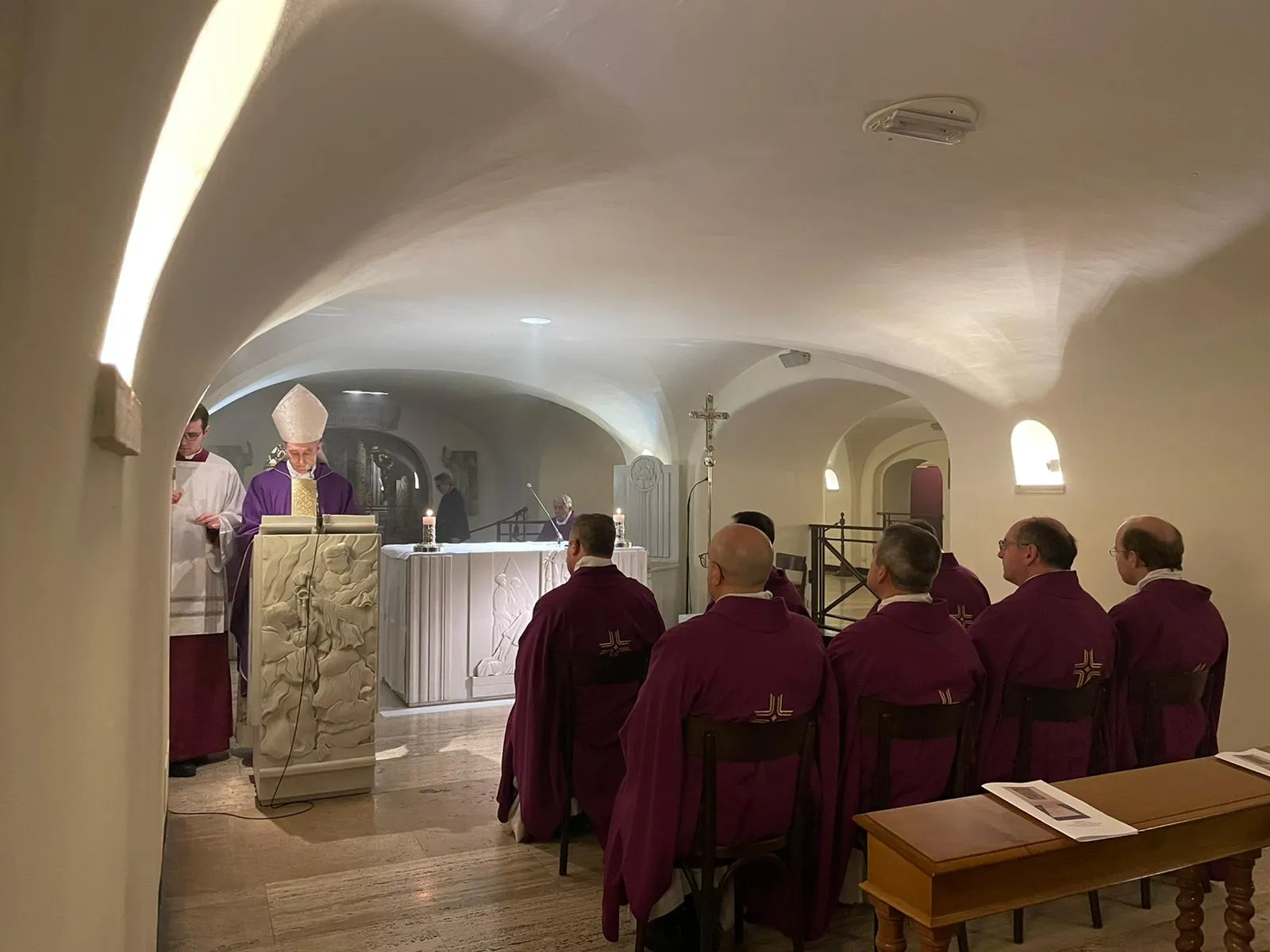 Archbishop Georg Gänswein celebrates Mass in the Vatican crypt close to the tomb of Pope Benedict XVI on Jan. 31, 2023, to mark one month since the death of the pope emeritus on Dec. 31, 2022.?w=200&h=150