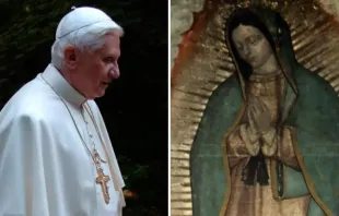 Pope Benedict XVI / image of Our Lady of Guadalupe Credit: Vatican Media / Public domain
