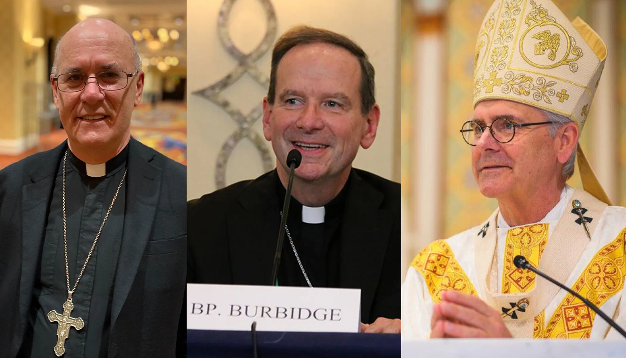 Bishops Kevin Rhoades of Fort Wayne-South Bend (left), Michael Burbidge of Arlington (center), and Paul Coakley of Oklahoma City (right)?w=200&h=150