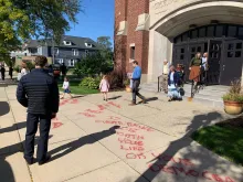 The Church of the Resurrection in Lansing, Michigan, was vandalized with pro-abortion and anti-Catholic graffiti on Oct. 8, 2022.