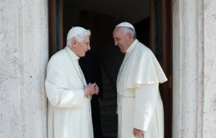 Pope Francis with Pope emeritus Benedict XVI at the Mater Ecclesiae Monastery in Vatican City on June 30, 2015. Vatican Media.
