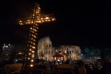 Pope Francis prays the Stations of the Cross at the Colosseum in Rome, Italy, on Good Friday, April 14, 2017.
