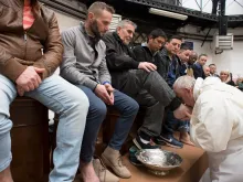 Pope Francis washes inmates’ feet at Rome’s Regina Coeli Prison on Holy Thursday, March 29, 2018.
