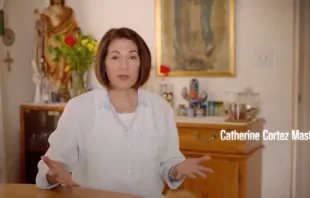 U.S. Sen. Catherine Cortez Masto (D-Nevada), who is a strong supporter of legalized abortion, speaks in a campaign ad with a statue of Jesus and a painting of Our Lady of Guadalupe in the background. Screenshot from Twitter video
