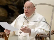Pope Francis speaks at his general audience in Paul VI Hall on Jan. 18, 2023.