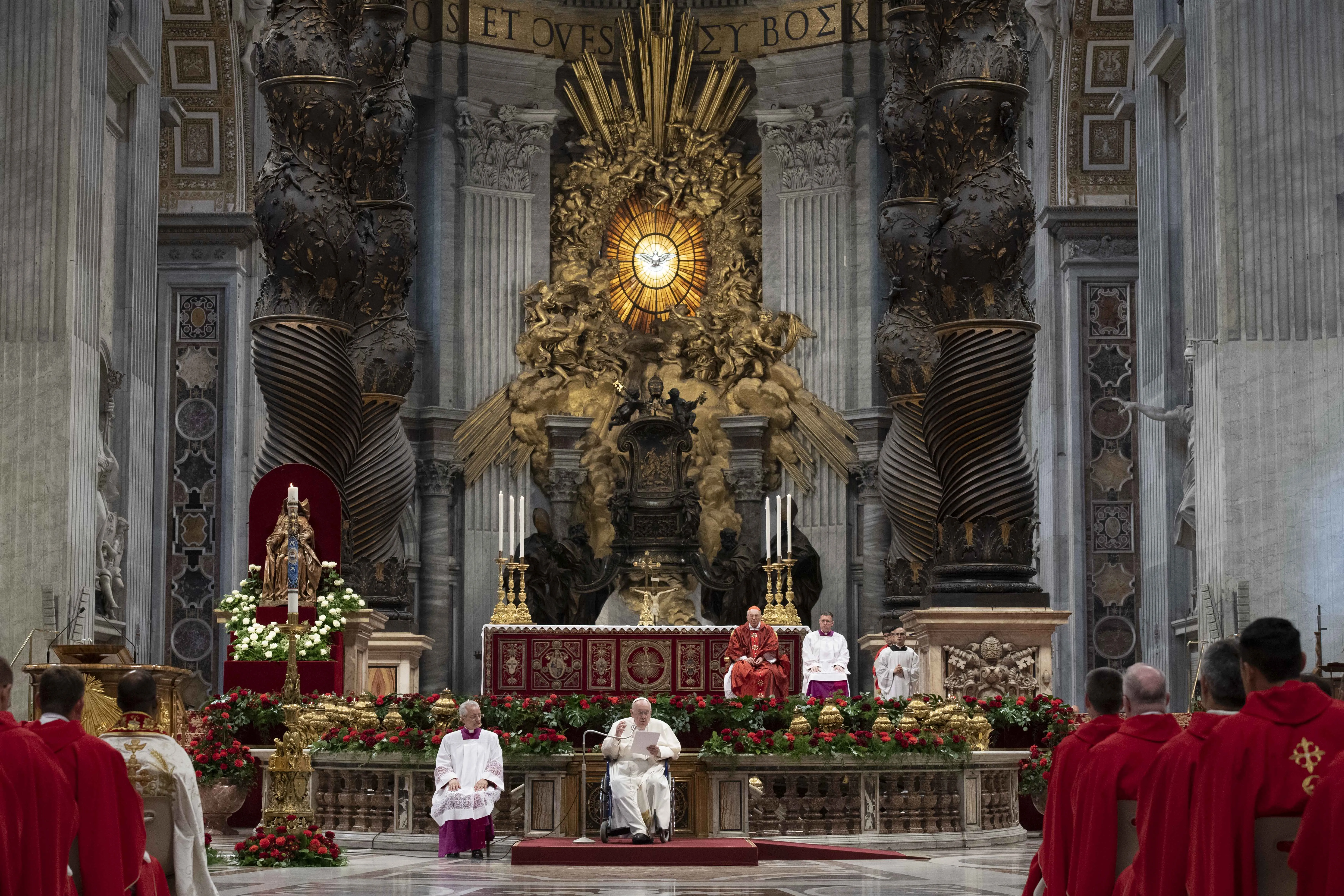 Pope Francis delivered his homily from a wheelchair in front of the main altar of St. Peter's Basilica on June 5, 2022.?w=200&h=150