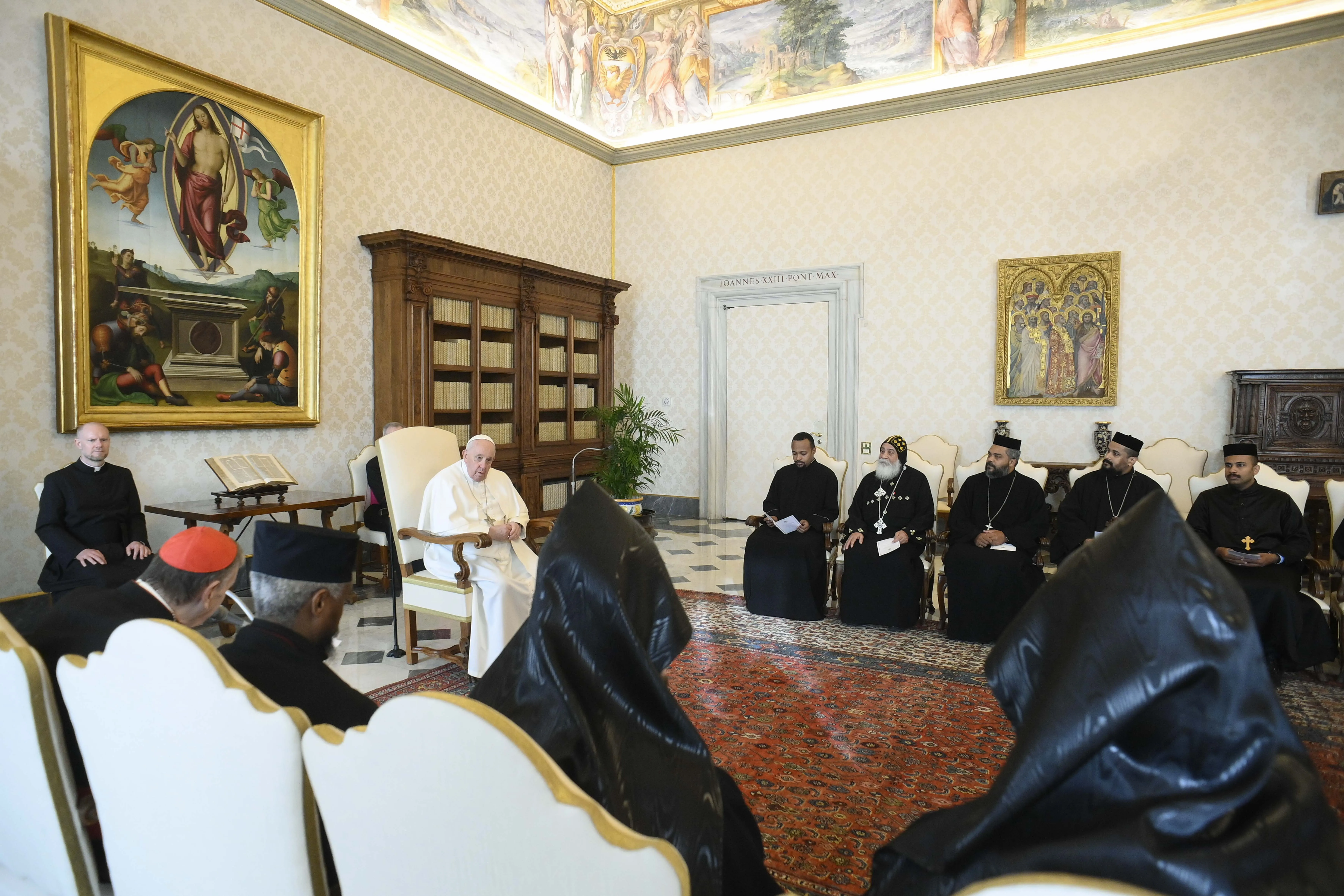 Pope Francis in an audience with young priests and monks of the Eastern Orthodox Churches on Feb. 23, 2023. Vatican Media.