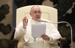 Pope Francis speaks during his weekly general audience on April 6, 2022. Vatican Media