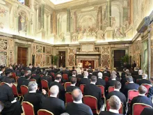 Pope Francis speaking to participants of the General Chapters of three religious congregations in audience at the Vatican on July 14, 2022.