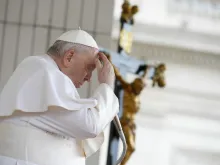 Pope Francis prays in St. Peter's Square on March 8, 2023.