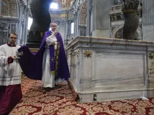 Cardinal Mauro Gambetti, archpriest of St. Peter’s Basilica, presides over a penitential rite on June 3, 2023, two days after a Polish man stripped naked and stood on the basilica’s high altar.