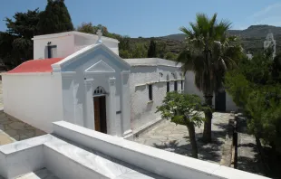 Entrance to the chapel of the Shrine of Vryssi, a Marian pilgrimage on the island of Tinos, Greece. Photo courtesy of the Congregation of the Servants of the Virgin of Matarà