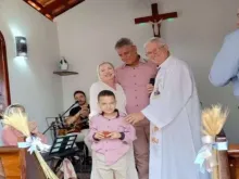 The Maganha family with Father Gilson Maia, RCJ, who blessed the chapel, on July 9, 2023.