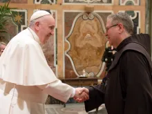 Pope Francis met a delegation affiliated with the Franciscan Custody of the Holy Land on Jan. 17, 2022.
