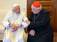 Cardinal Stanisław Dziwisz visits Pope emeritus Benedict XVI at the Vatican on April 27, 2022.