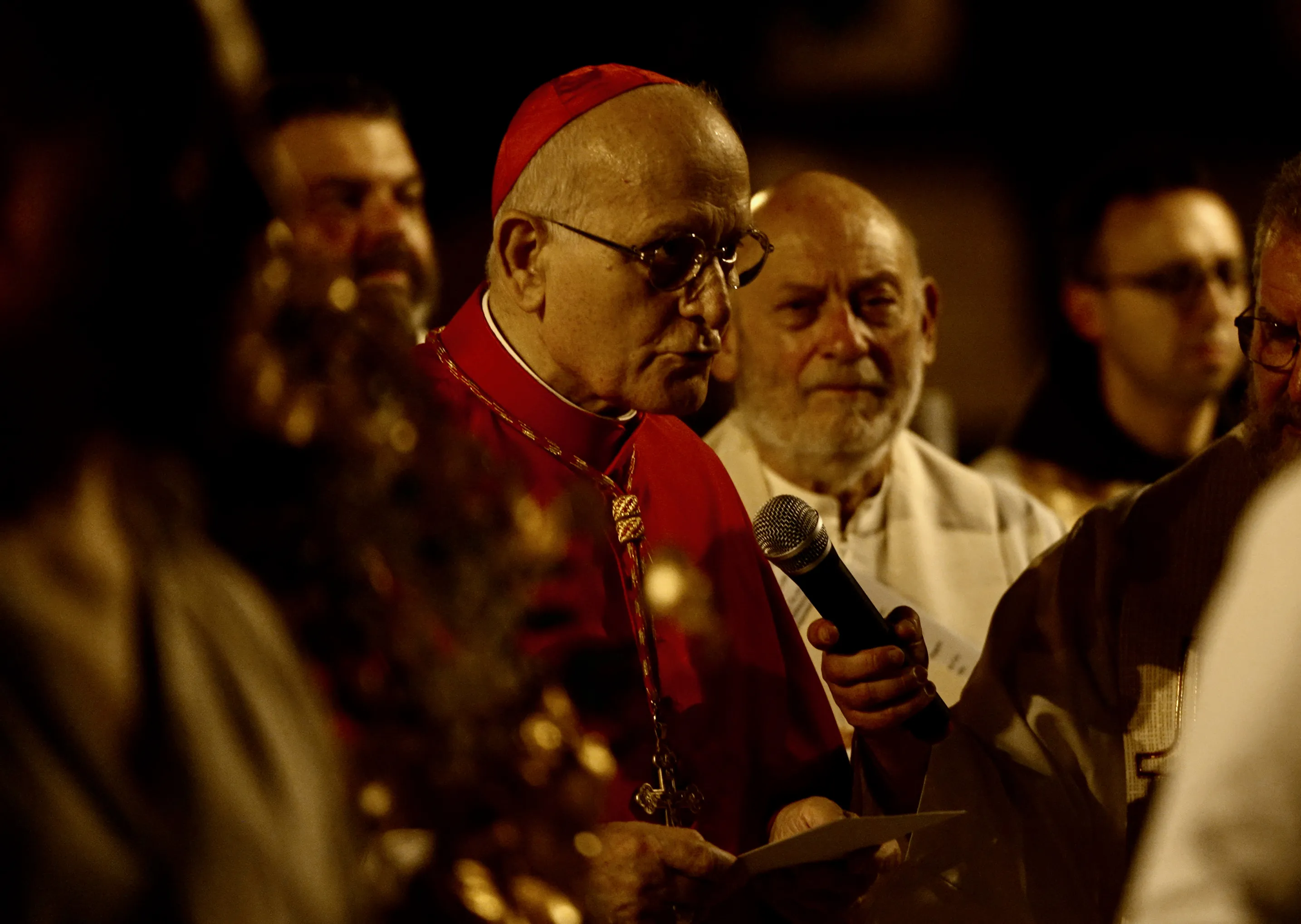 Cardinal Fortunato Frezza leads a prayer service on July 14, 2023, in Bagnoregio, Italy, in honor of the town's patron saint and native son, St. Bonaventure. Patrick Leonard/CNA