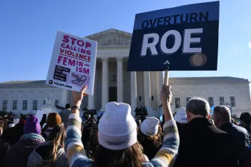 Pro-life advocates demonstrate in front of the US Supreme Court in Washington, DC, on December 1, 2021.