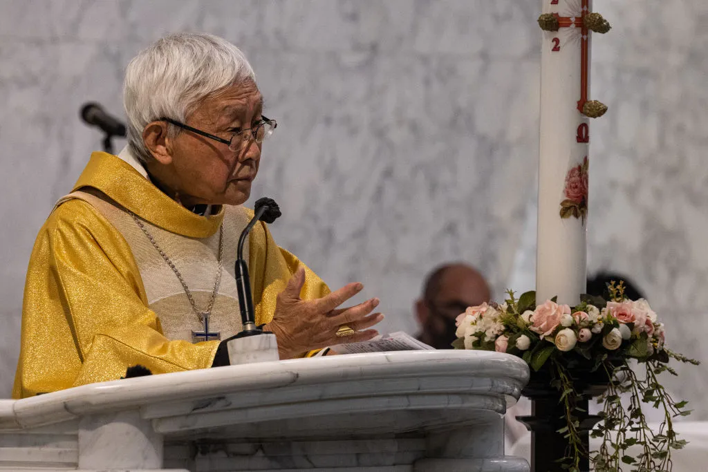 Cardinal Joseph Zen speaks during a Mass at the Holy Cross Church on May 24, 2022, in Hong Kong, China. The cardinal was set to stand trial on Sept. 19, 2022, in connection to his role as a trustee of a pro-democracy legal fund, which he and other trustees are accused of failing to register civilly. The trial was delayed.?w=200&h=150