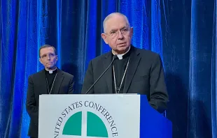 Archbishop José H. Gomez of Los Angeles, the outgoing president of the United States Conference of Catholic Bishops, speaking on Nov. 15, 2022, at the conference’s fall assembly in Baltimore. Katie Yoder/CNA