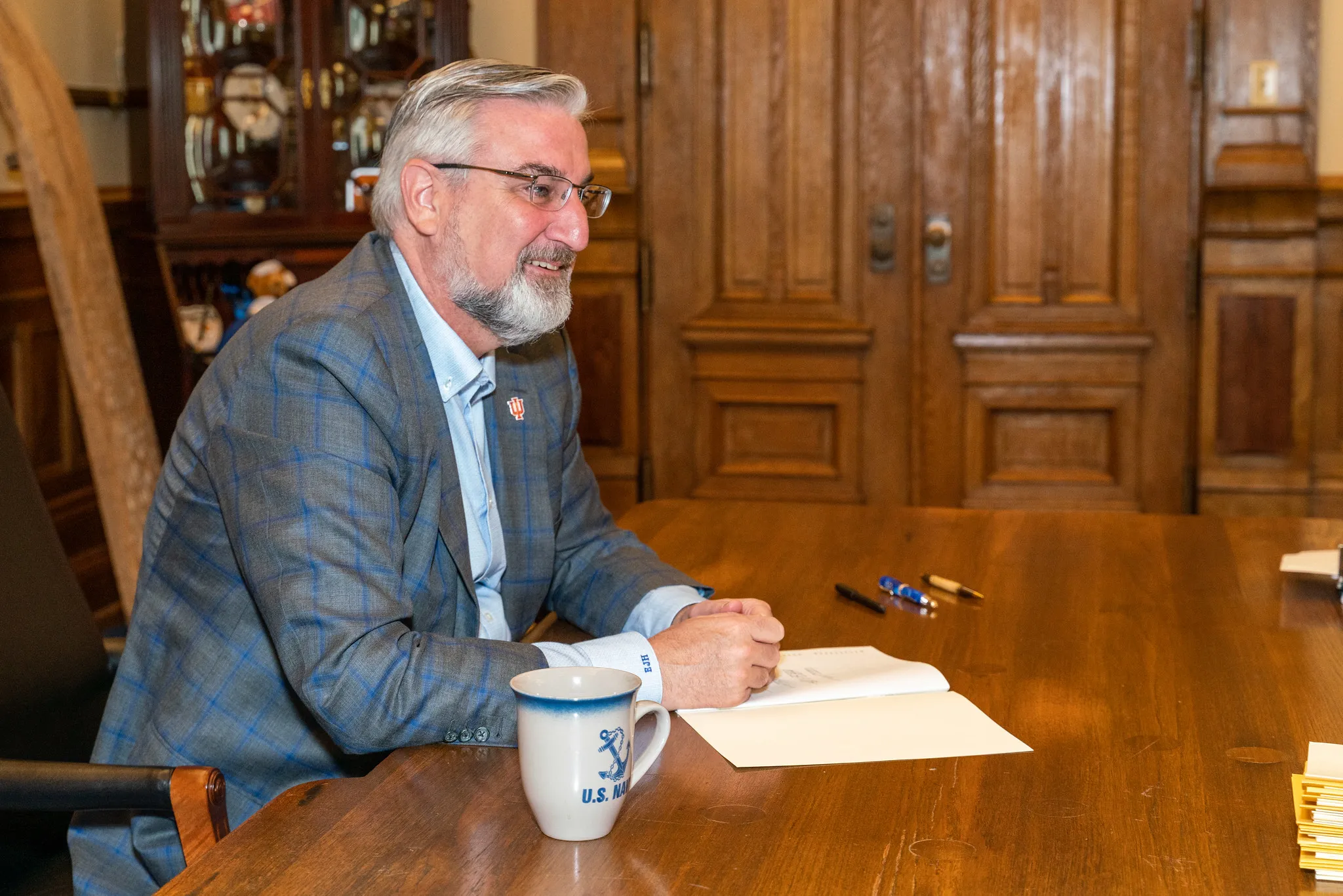 Indiana Governor Eric Holcomb signs bills in Indianapolis, March 10, 2022.?w=200&h=150