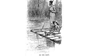 Huck and Jim on their raft, illustration by E.W. Kemble from the 1884 edition of Adventures of Huckleberry Finn. public domain