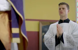 Harrison Butker, an NFL kicker for the Kansas City Chiefs, is an altar server at Traditional Latin Masses. Screenshot from EWTN YouTube video