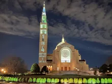 Pro-choice messages projected onto the Basilica of the National Shrine of the Immaculate Conception in Washington, D.C., on Jan. 20, 2022.