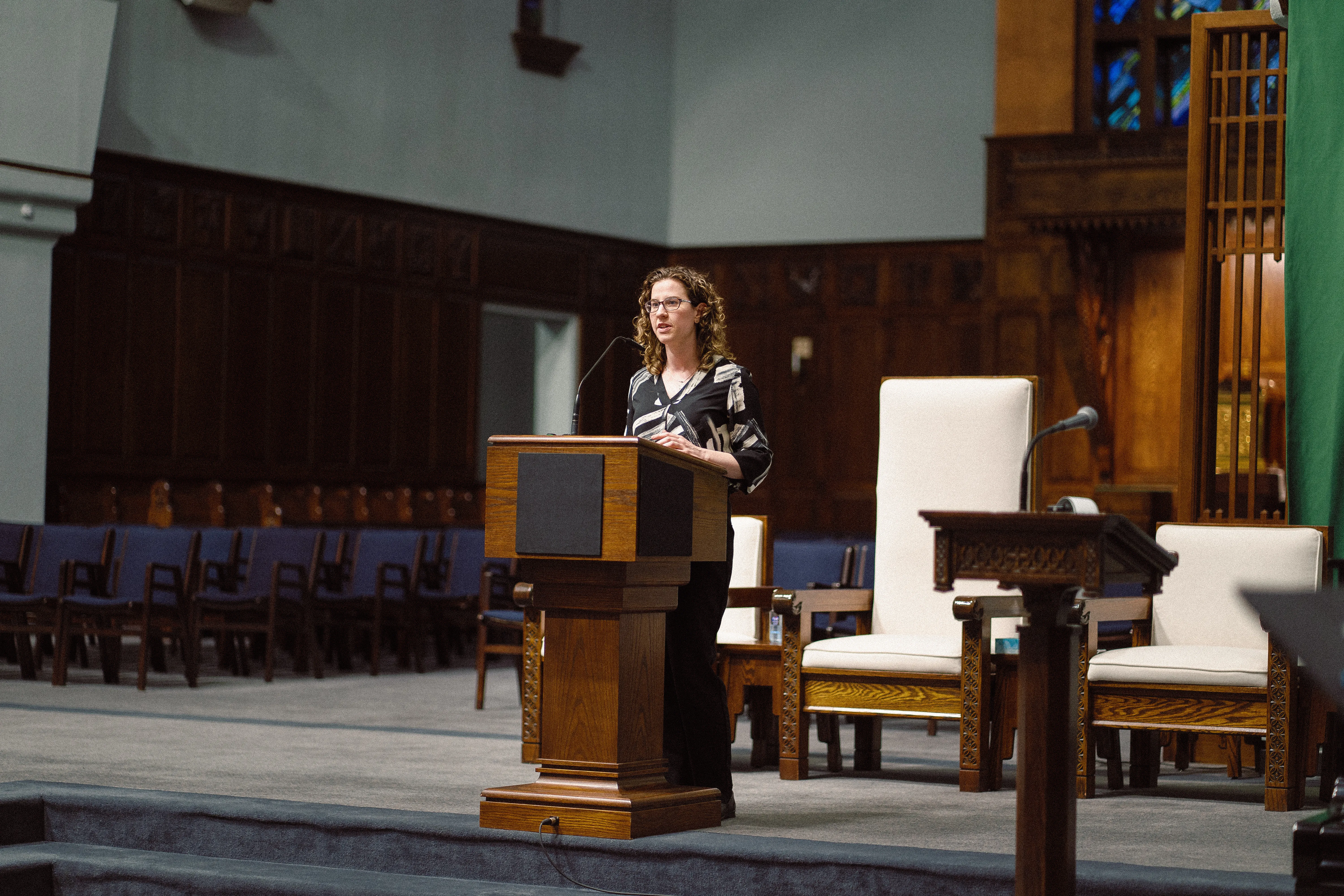 Amanda Achtman speaks during the Evening Program at St. Mary's Cathedral during “The Church as an Expert in Humanity” event in Calgary Sept. 23, 2023. Credit: Edward Chan/Community Productions