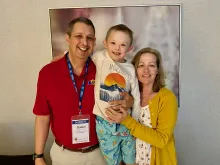 Daniel and Michelle Schachle with their son, Michael McGivney Schachle, 7, at the annual convention of the Knights of Columbus held Aug. 1-4, 2022, in Nashville, Tennessee.
