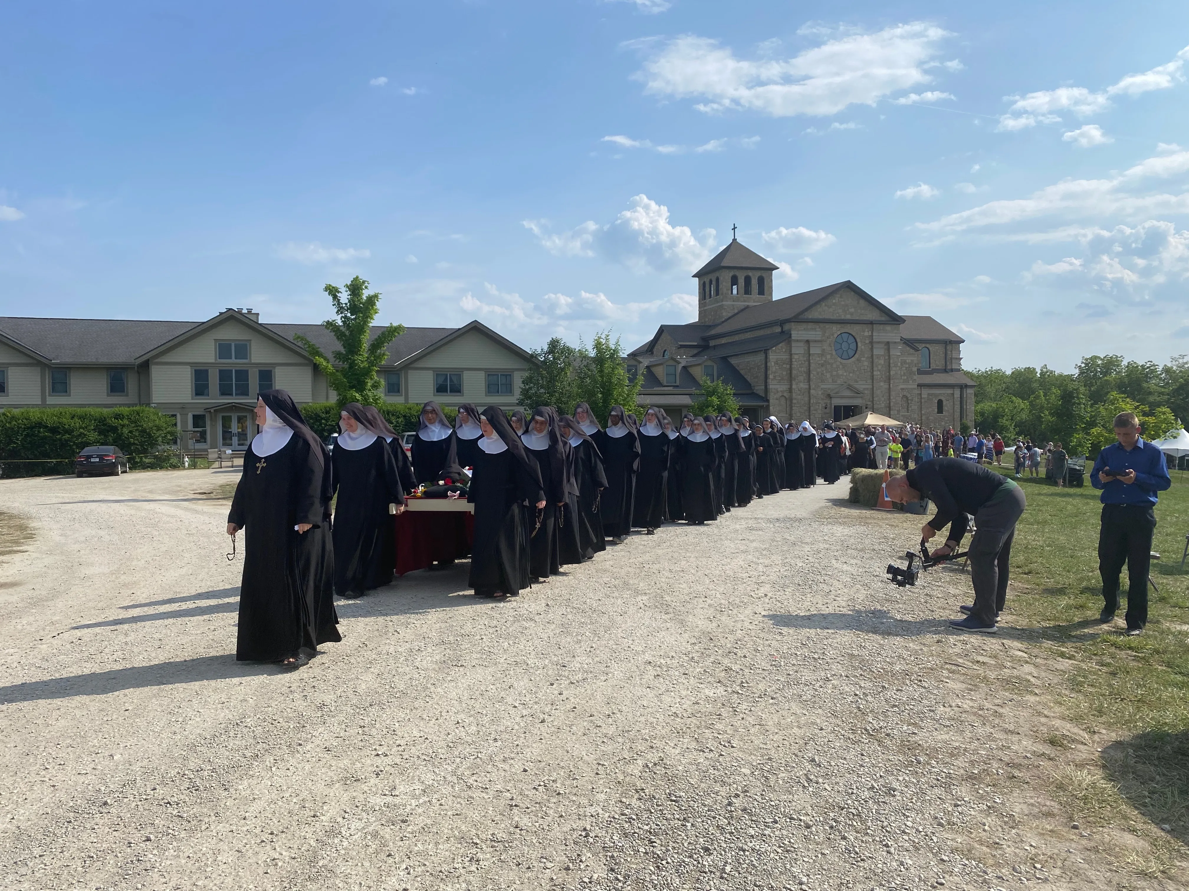 Members of the Benedictines of Mary, Queen of Apostles, lead a procession with the body of their foundress, Sister Wilhelmina Lancaster, at their abbey in Gower, Missouri, on May 29, 2023. Joe Bukuras/CNA