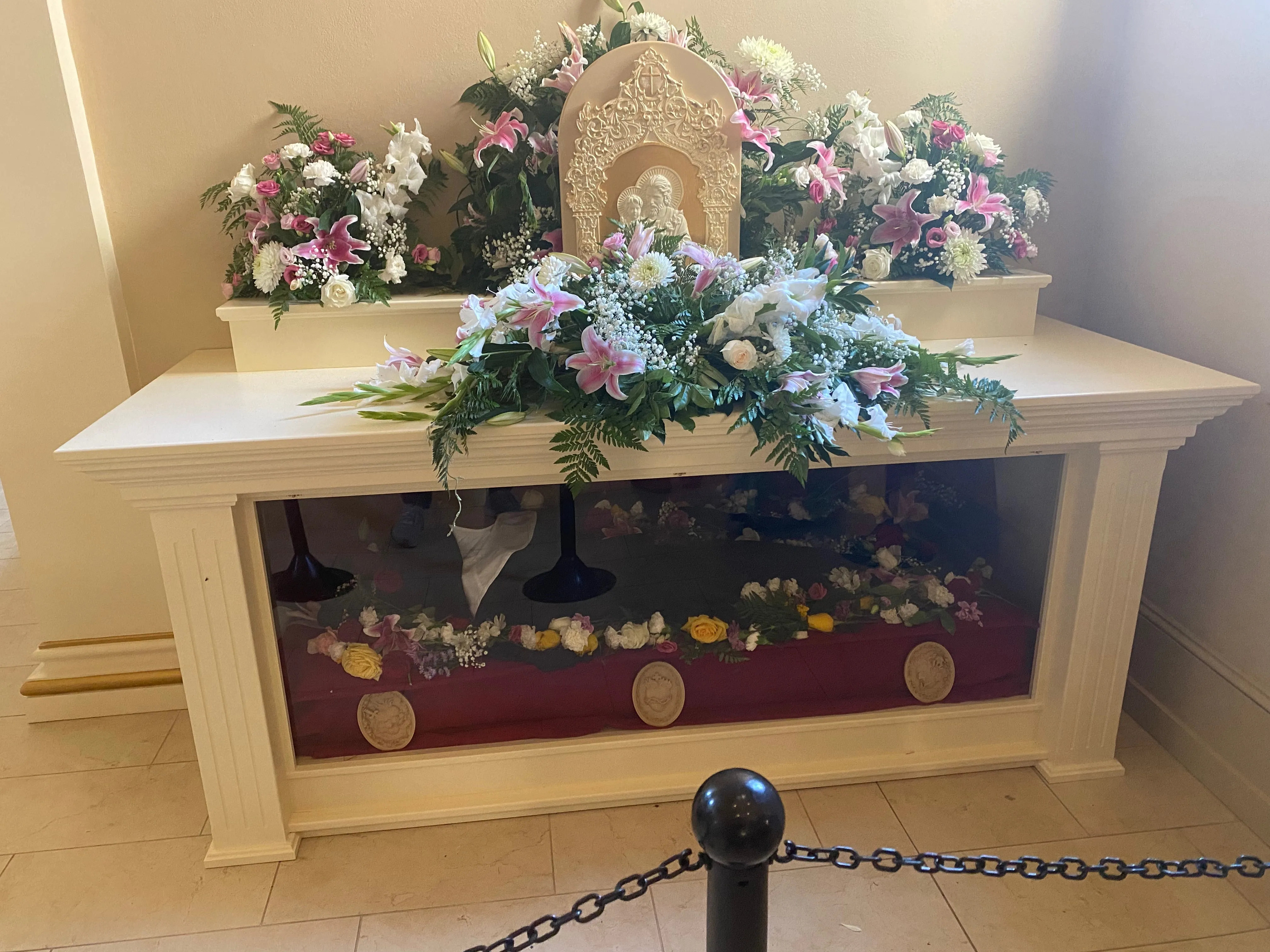Sister Wilhelmina's body was reinterred in a glass display case inside the church of the Abbey of Our Lady of Ephesus in Gower, Missouri, on May 29, 2023. Joe Bukuras/CNA