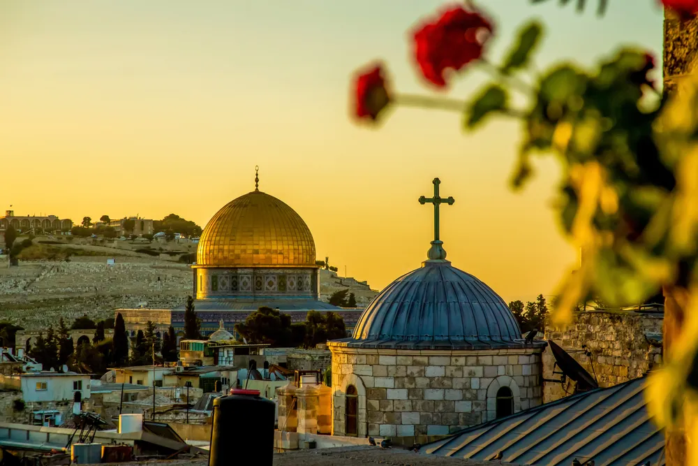 Dome of the Rock with Christian church in foreground in Jerusalem.?w=200&h=150