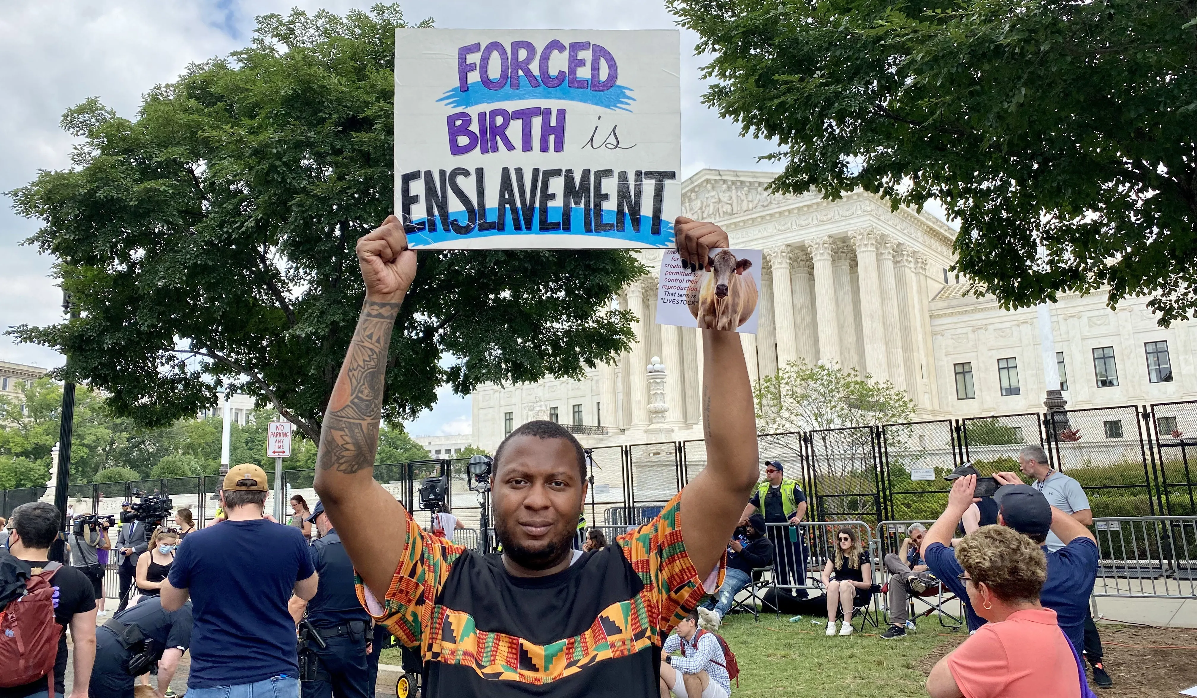Joseph Little, a 32-year-old Washington, D.C. native who supports legalized abortion, holds a sign outside the U.S. Supreme Court in Washington, D.C., on June 24, 2022. Katie Yoder/CNA